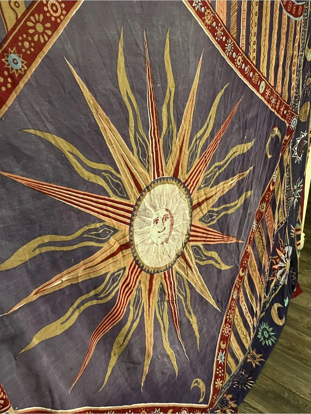 ndia Arts Handwoven Bedspread Tapestry Sun Moon Planets Boho Cotton